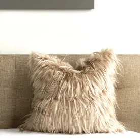 Mongolian Faux Fur Pillow Cover - Camel