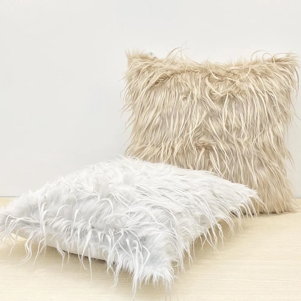 Mongolian Faux Fur Pillow Cover - Camel