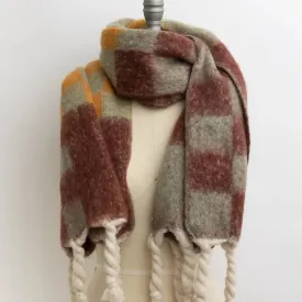 Multi Colored Checkered Scarf w/ Tassels