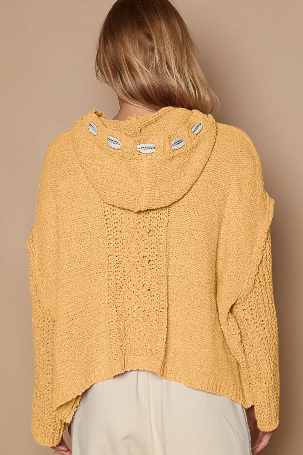 Mustard Yellow Women's Fashion Cable Knit Hooded Chenille Sweater