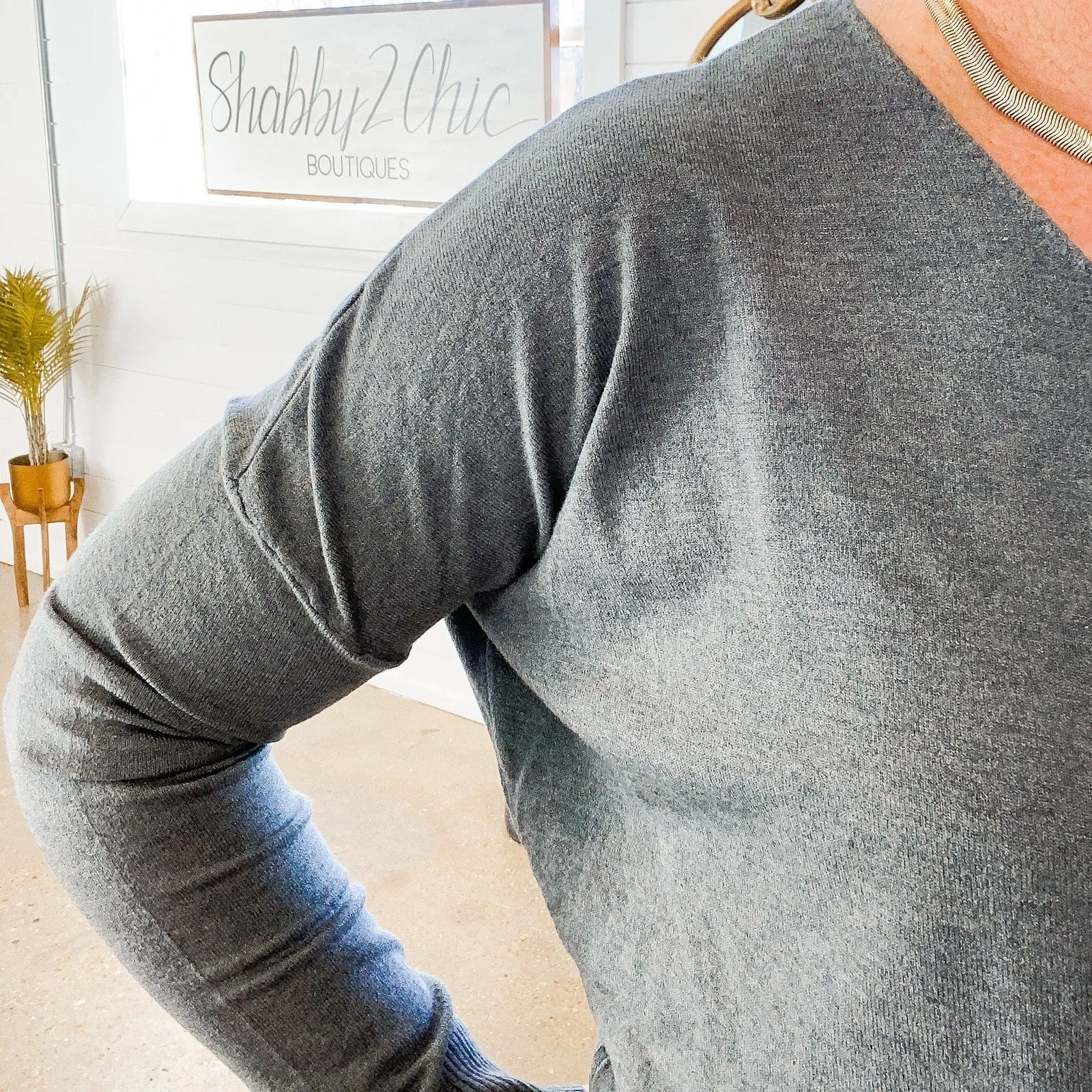 My Favorite V-Neck Soft Knit Sweater in Charcoal