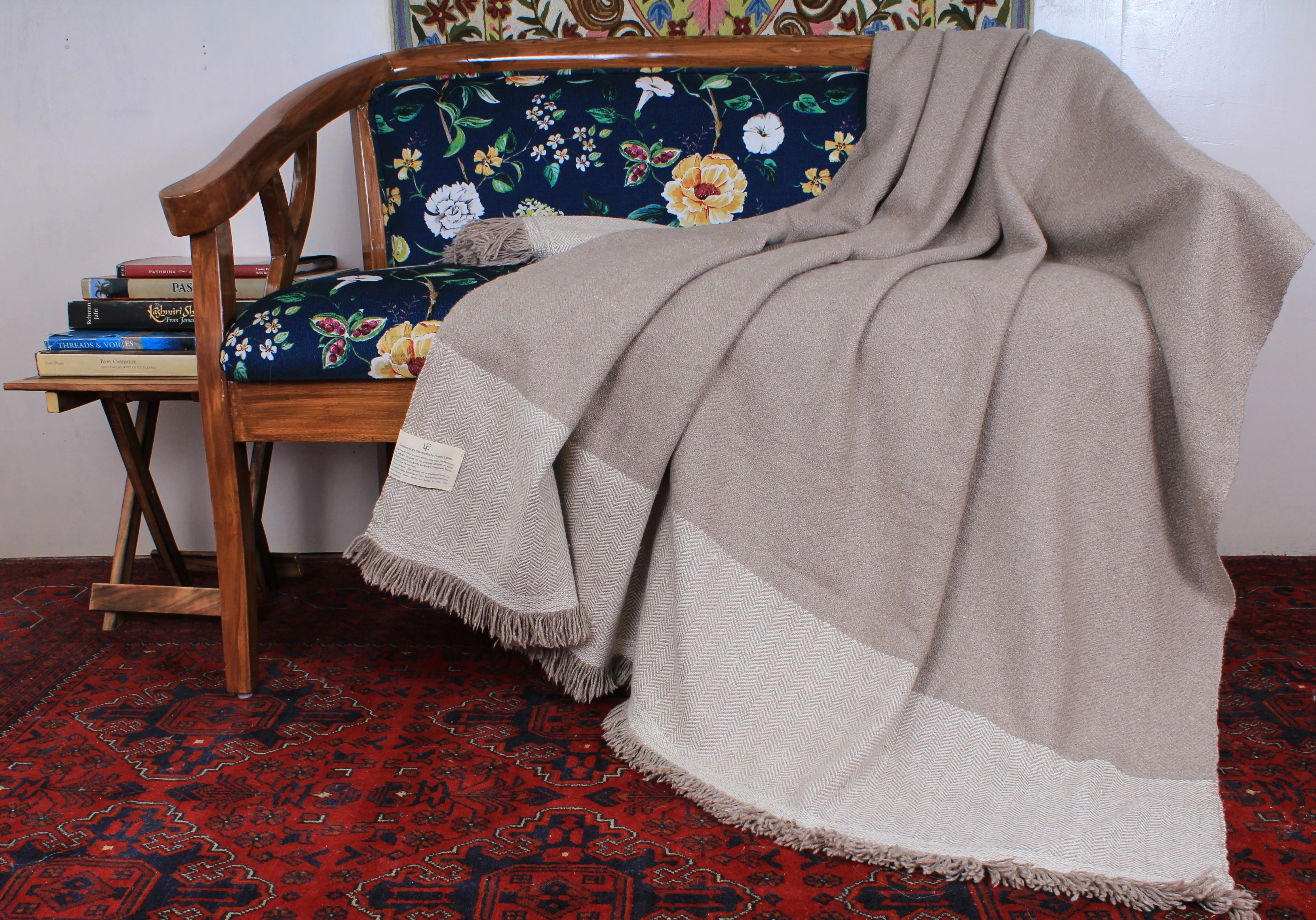 Naksh French Taupe Paldar Fish Bone Pashmina Blanket