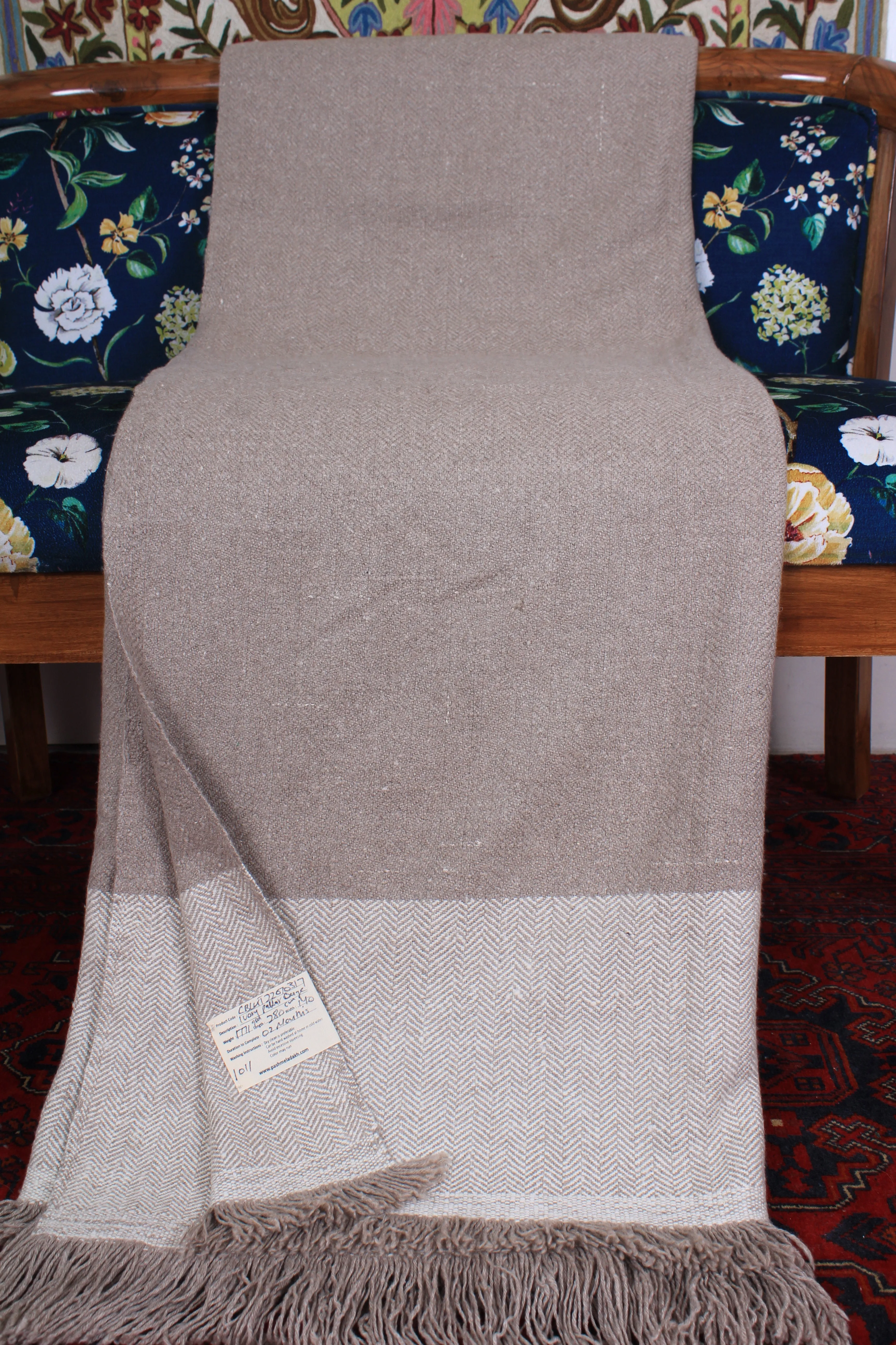 Naksh French Taupe Paldar Fish Bone Pashmina Blanket