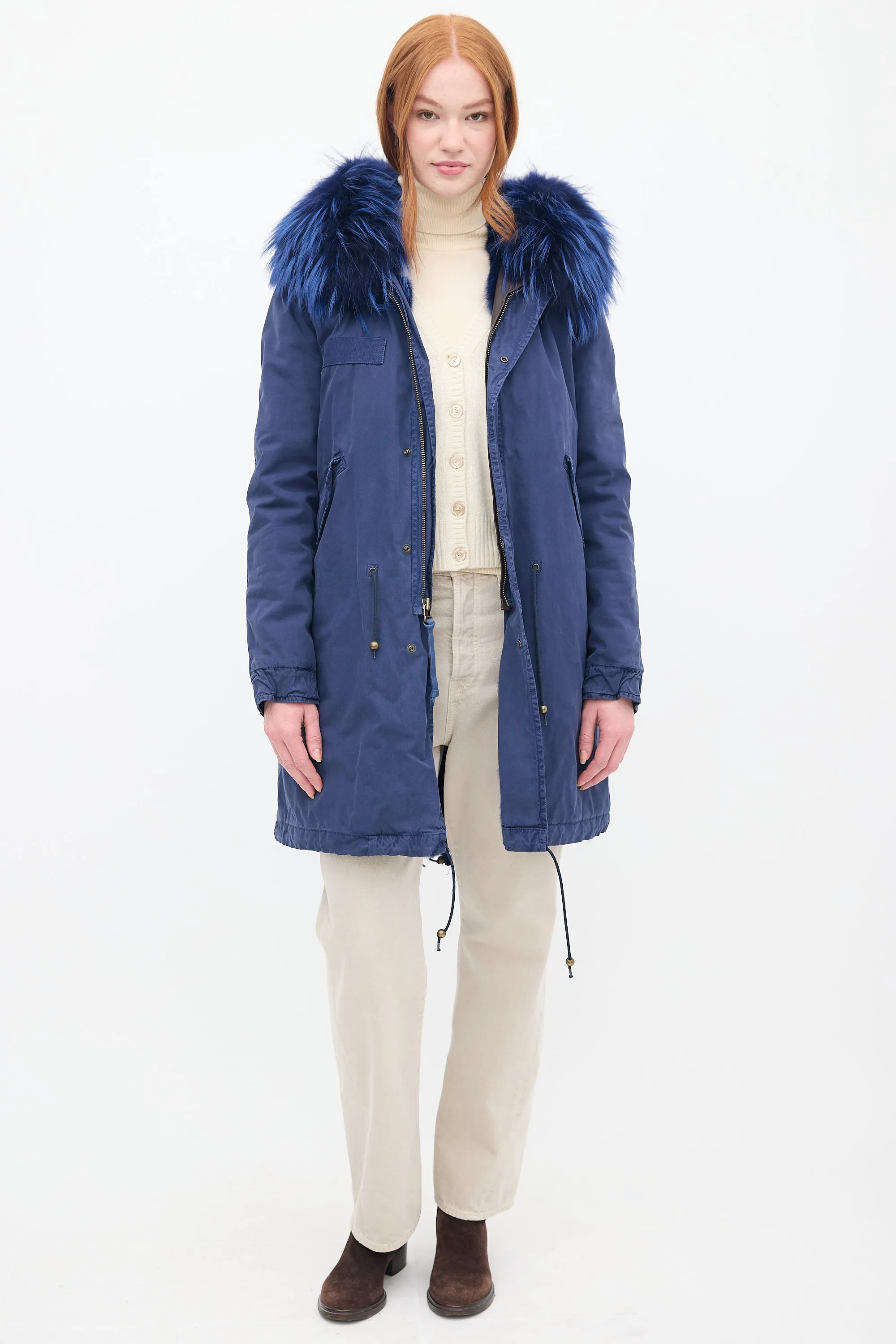 Navy Fur Lined Parka