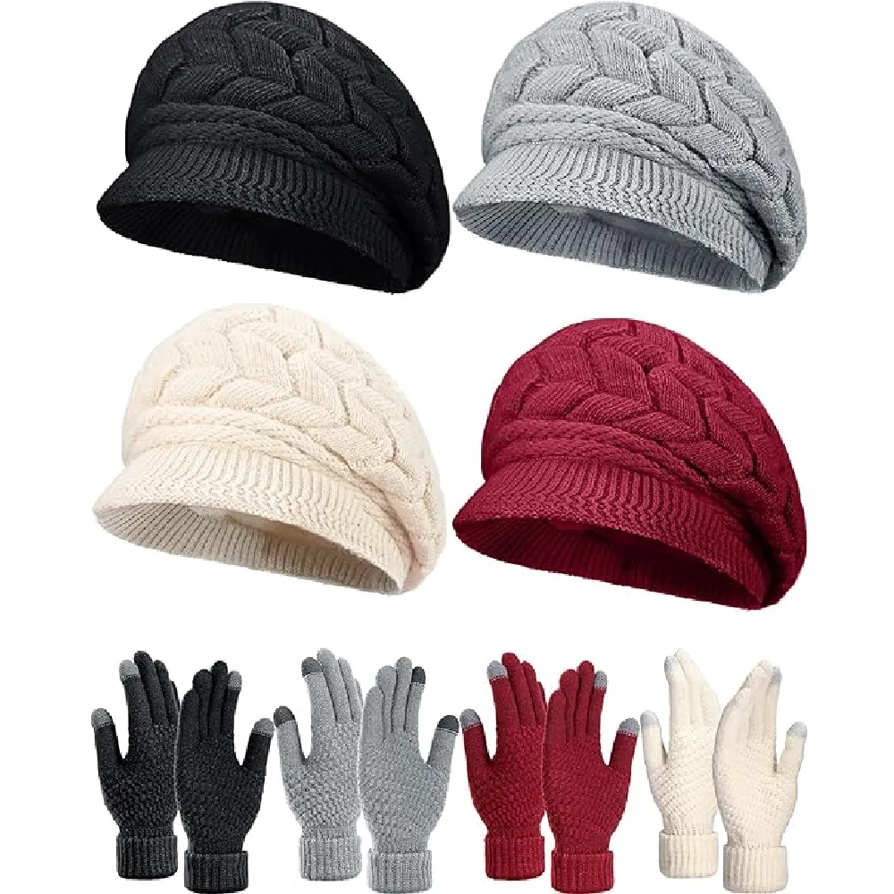 Newcotte 8 Pcs Women Hats Gloves Winter Set