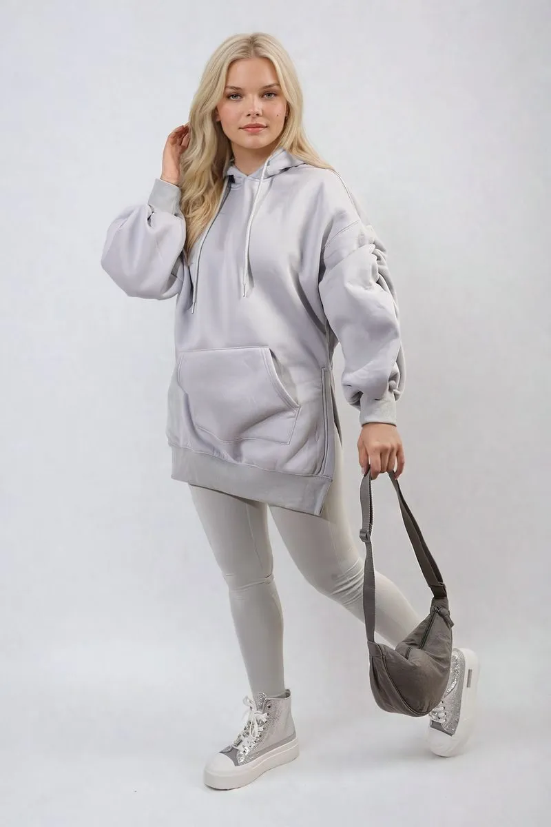 Oversized Hoodie with Side Split and Ribbed Leggings Co ord Set