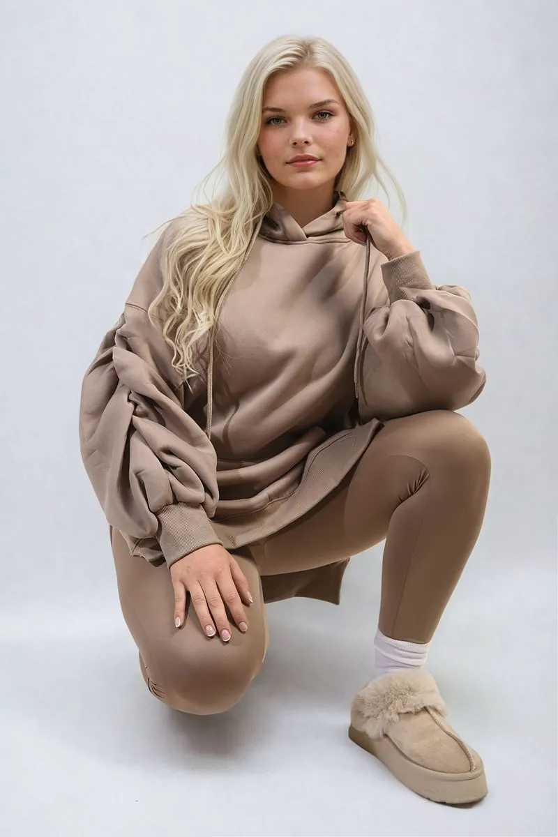 Oversized Hoodie with Side Split and Ribbed Leggings Co ord Set