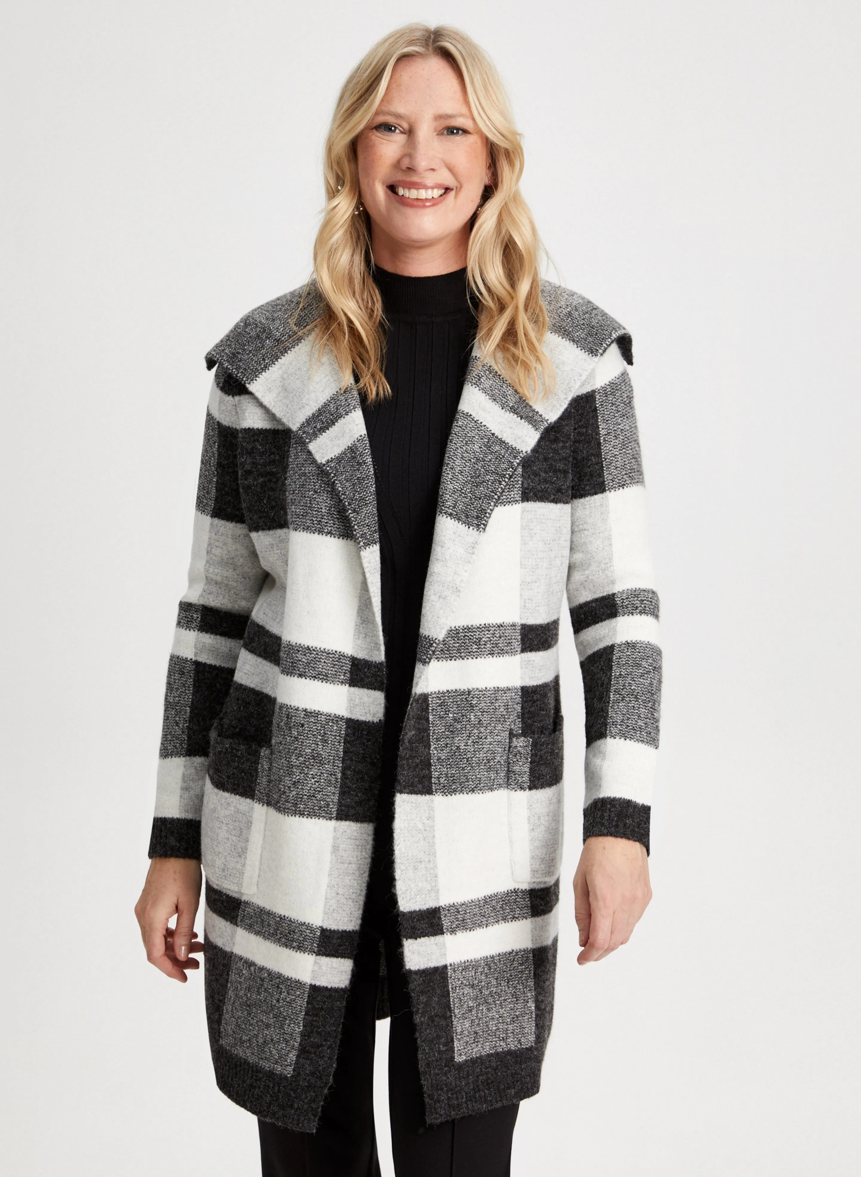 Plaid Shawl Collar Coatigan