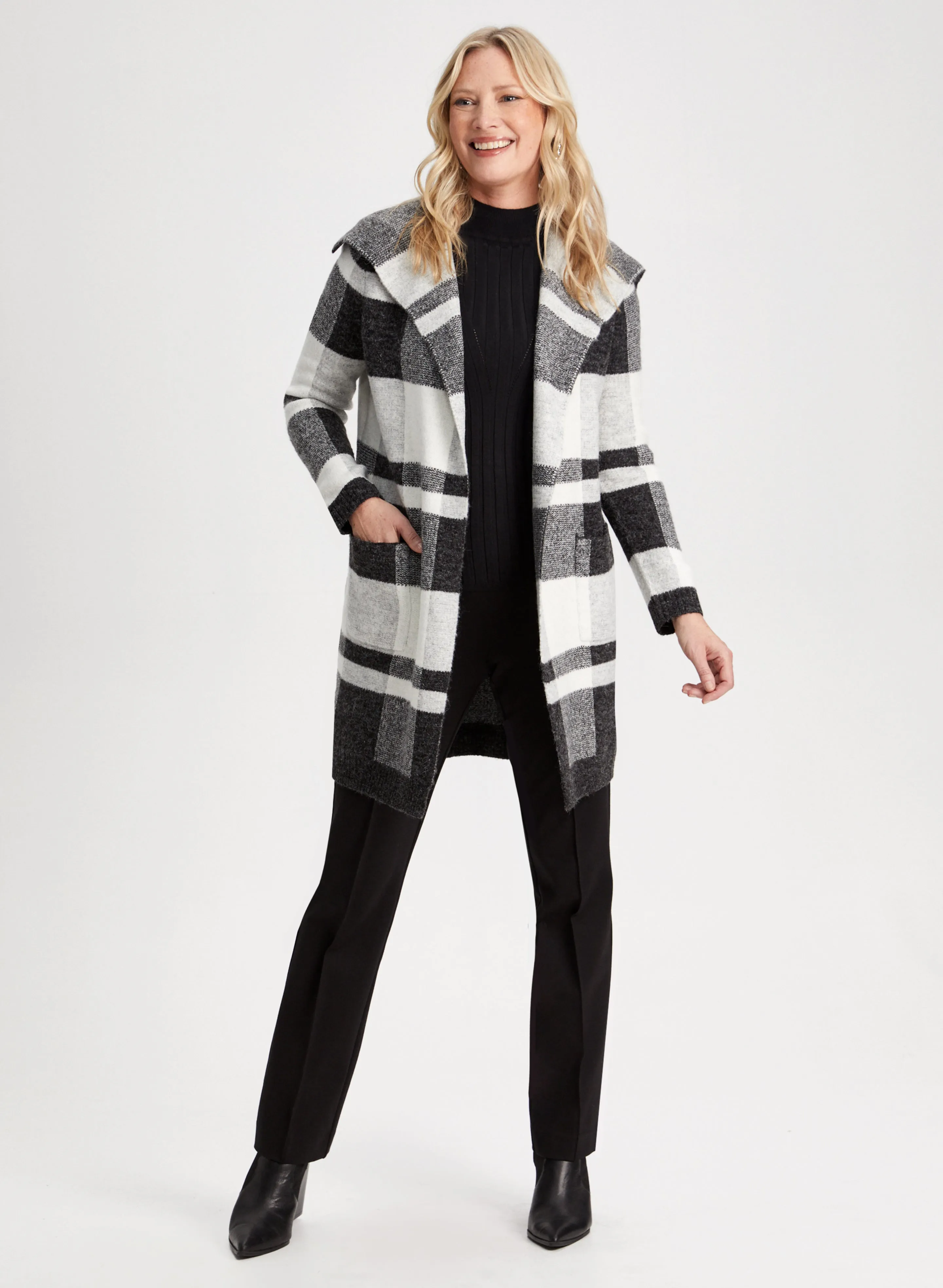 Plaid Shawl Collar Coatigan