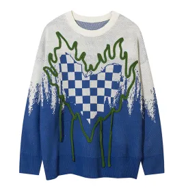 PopFlying Stylish Sweater Checkerboard Heart