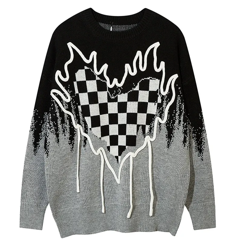 PopFlying Stylish Sweater Checkerboard Heart