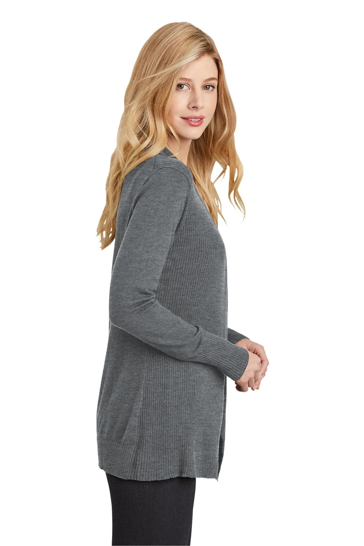 Port Authority Ladies Open Front Cardigan Sweater, Medium Heather Grey [Fooda Manager]