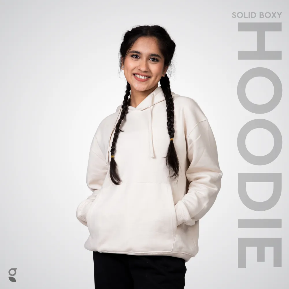 Premium Boxy Drop Shoulder Hoodie | Beige