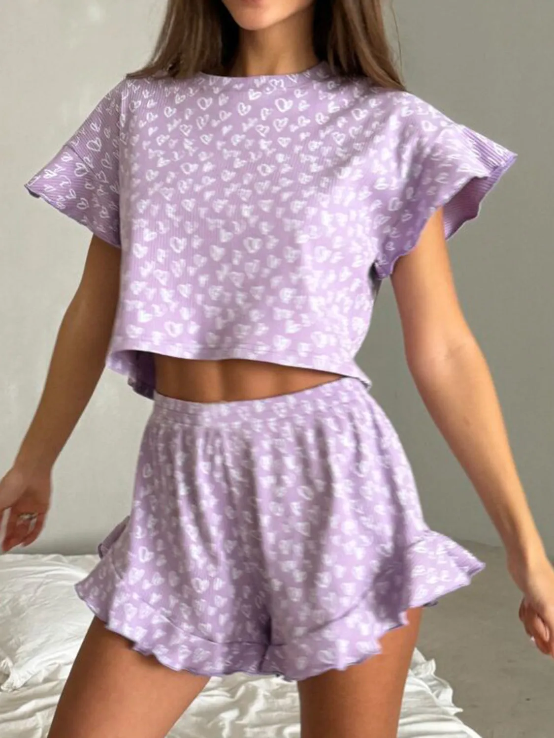 Printed Round Neck Top and Shorts Set