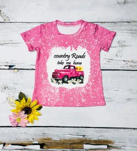 "Country roads take me home" pink bleached short sleeve shirt DLH0923-06