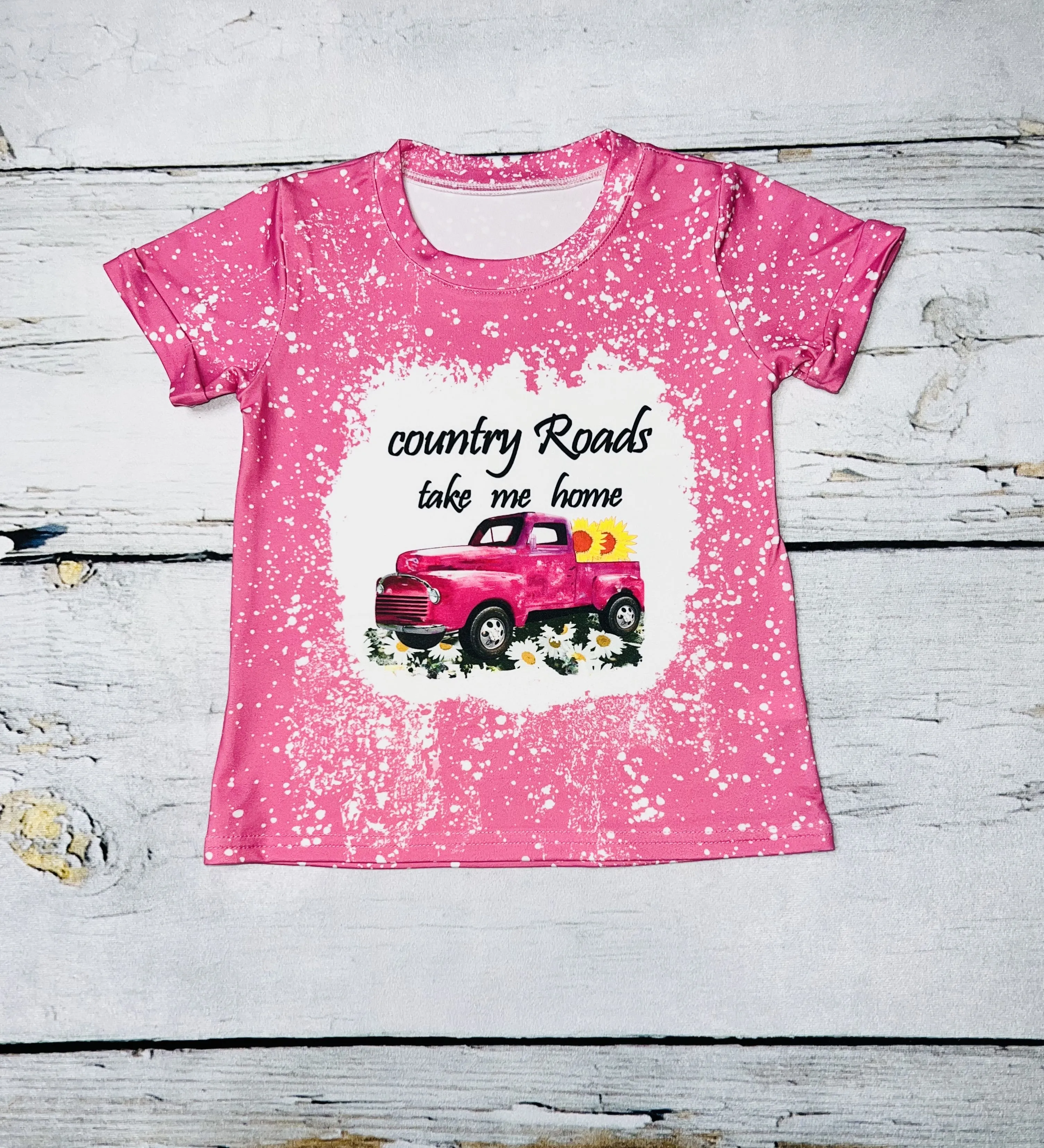 "Country roads take me home" pink bleached short sleeve shirt DLH0923-06