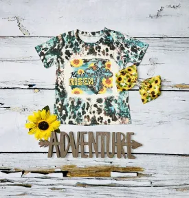 "He is risen- Matthew 28.06" cross w/sunflowers beached t-shirt DLH1212-1