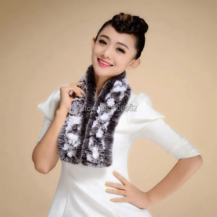 Real REX Rabbit Fur Scarf Wrap Cape Shawl Neck Warmer Women Scarf Flower Decoration FS14509