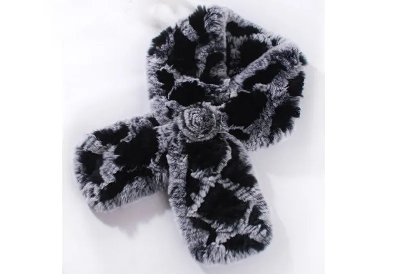 Real REX Rabbit Fur Scarf Wrap Cape Shawl Neck Warmer Women Scarf Flower Decoration FS14509