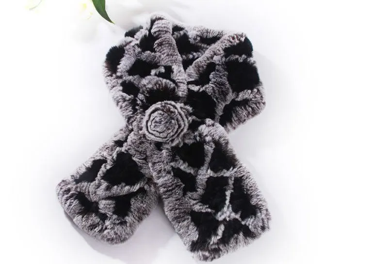 Real REX Rabbit Fur Scarf Wrap Cape Shawl Neck Warmer Women Scarf Flower Decoration FS14509