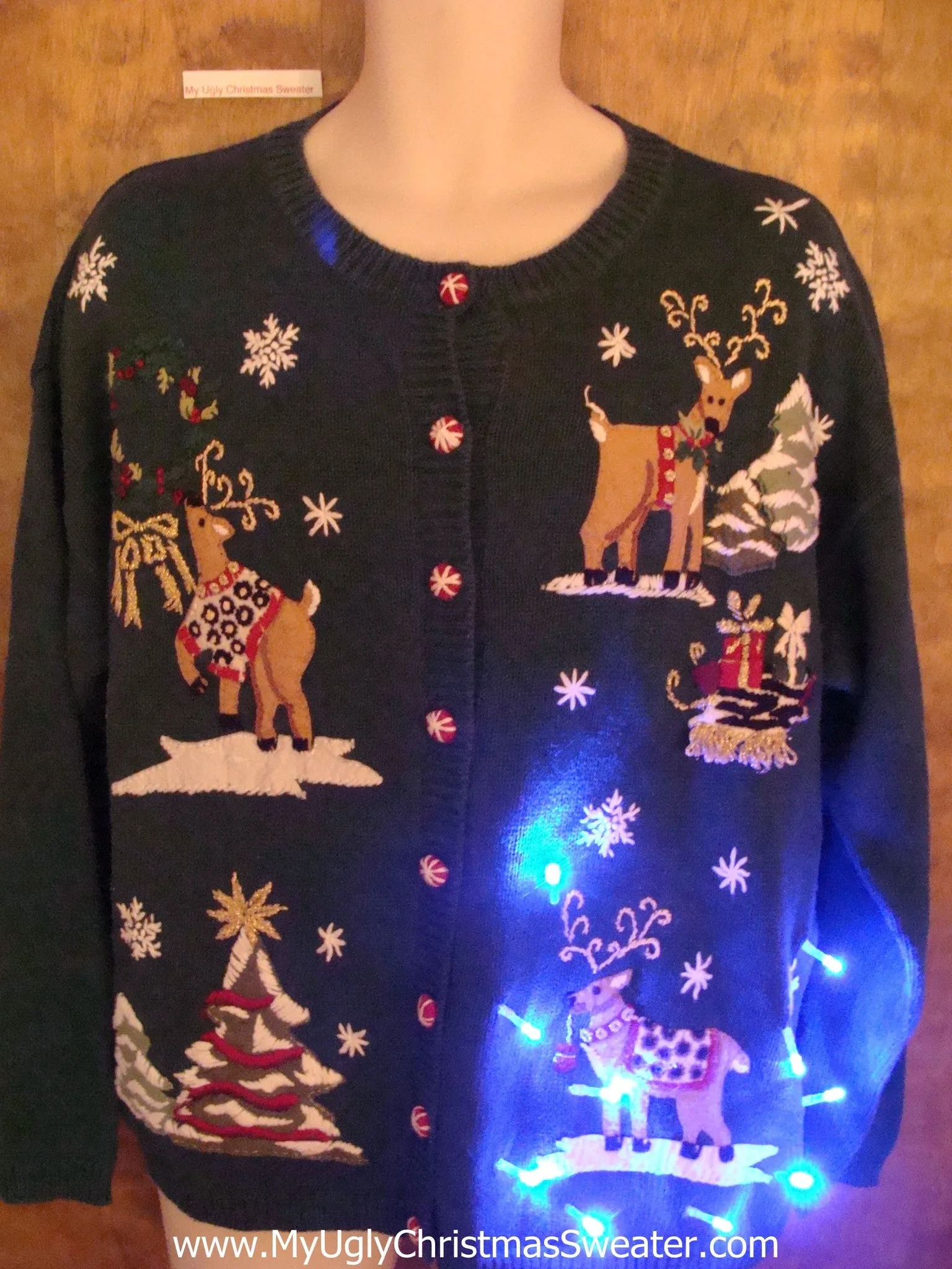 Reindeer in Winter Light Up Ugly Xmas Sweater