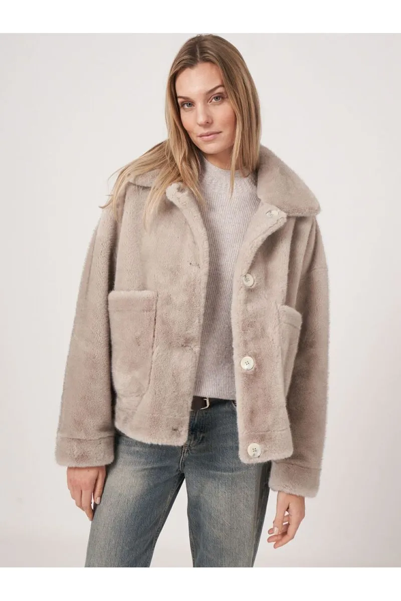 Repeat Reversible Faux Fur Coat 800215-1680  | Light Grey