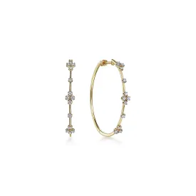 Romantic Diamond Cluster Hoop Earrings in Yellow Gold, 0.50 cttw