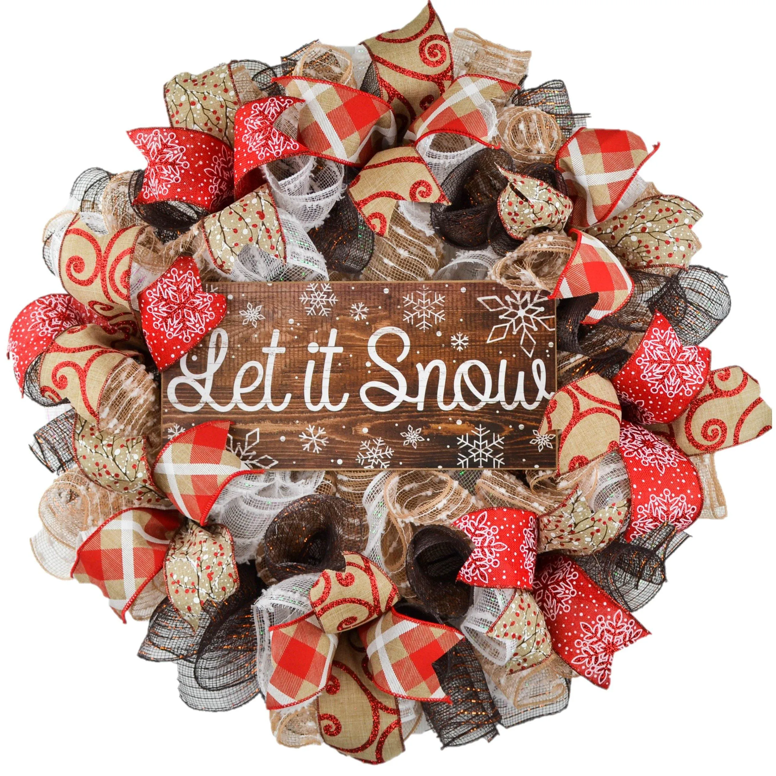 Rustic Let It Snow Wreath | Winter Christmas Mesh Front Door Wreath