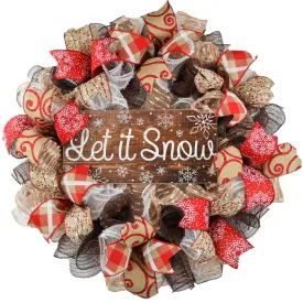 Rustic Let It Snow Wreath | Winter Christmas Mesh Front Door Wreath