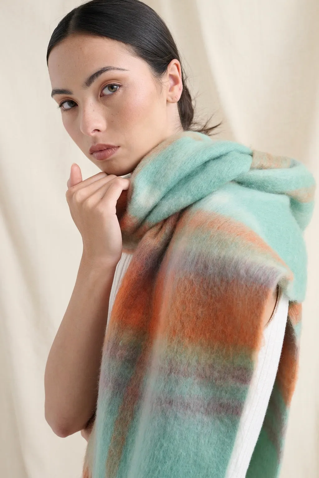 SAMANTHA PASTEL PLAID FLUFFY SCARF