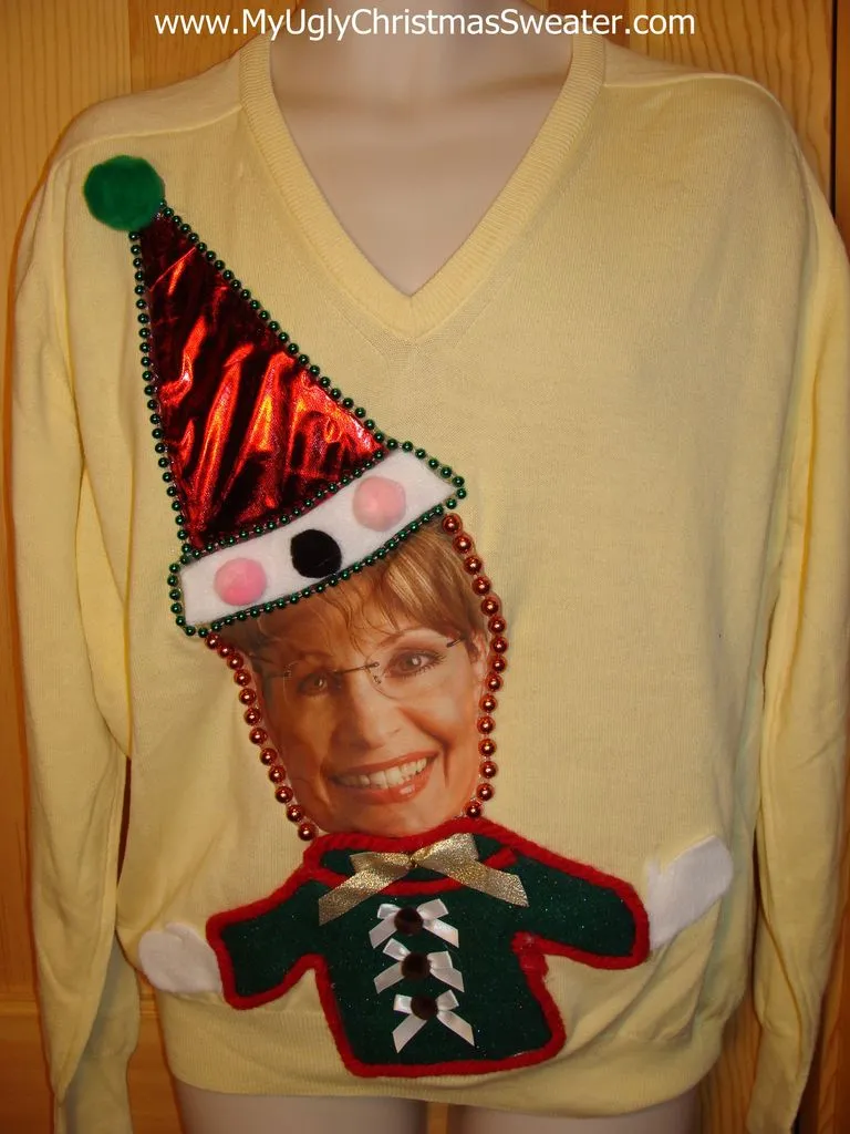 Sarah Palin "Santa" Tacky Christmas Sweater Party Winner