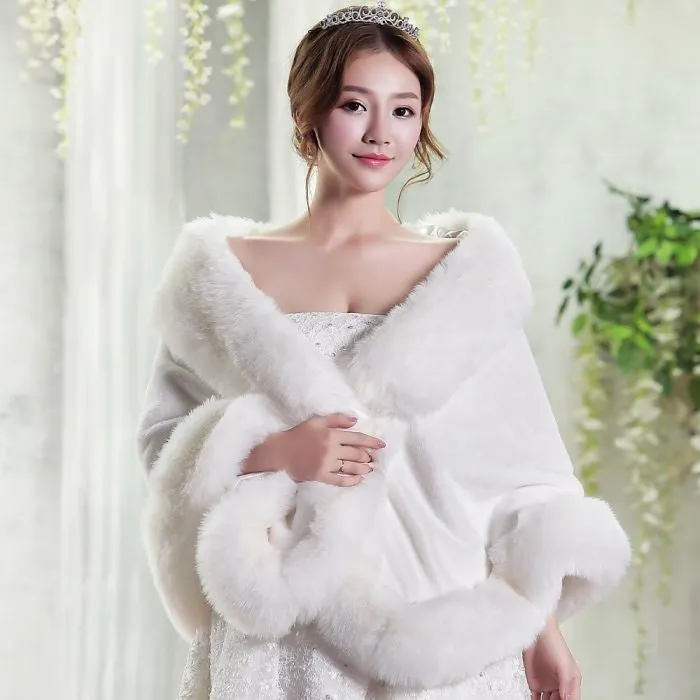 Saran White Faux Fur Shrug Wrap