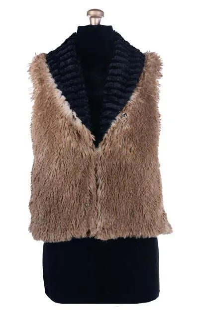 Shawl Collar Vest - Desert Sand in Midnight Faux Fur with Red Fox