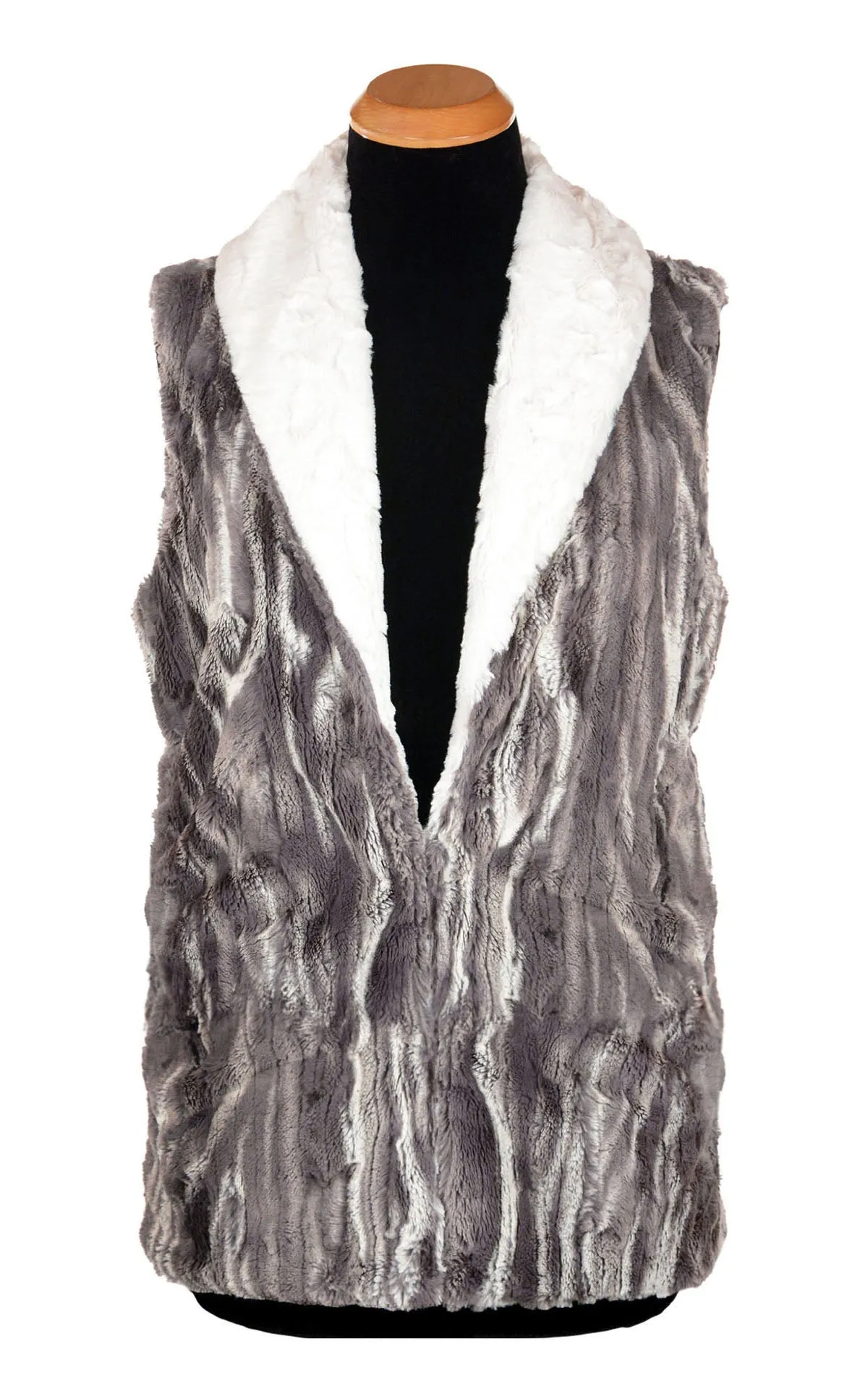 Shawl Collar Vest - Marble in Dune Faux Fur with Cuddly Fur