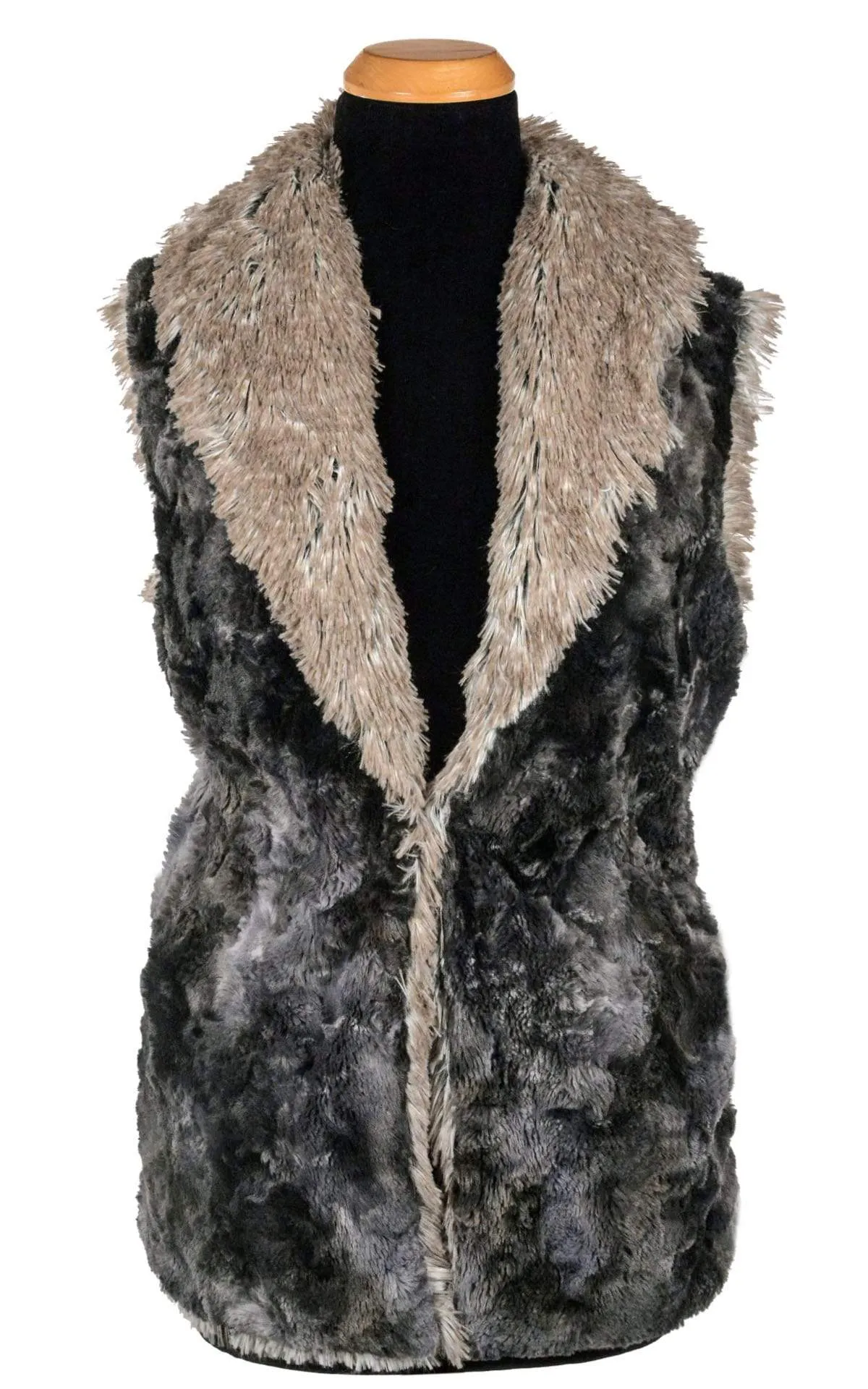 Shawl Collar Vest, Reversible less pockets - Luxury Faux Fur in Highland Skye with Assorted Faux Furs