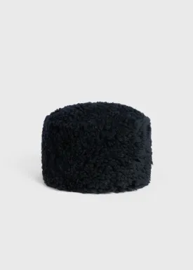 Shearling pillbox hat navy