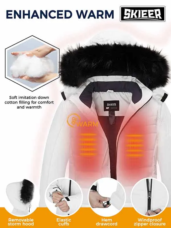 Skieer Men's Ski Jacket Waterproof Winter Hooded Puffer Jacket Windproof Snowboard Coat