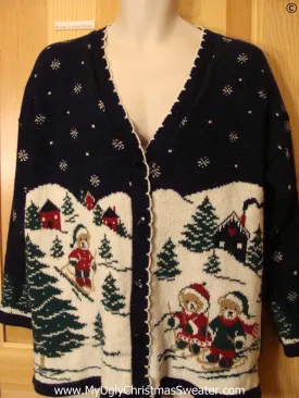 Skiing Bears 80s Cardigan 2sided Best Christmas Sweater