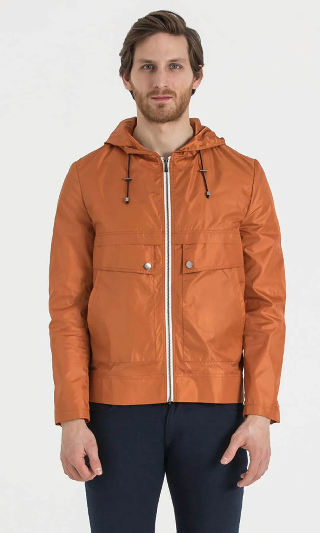 Slim Fit Seasonal Hooded Indigo Coat, Orange