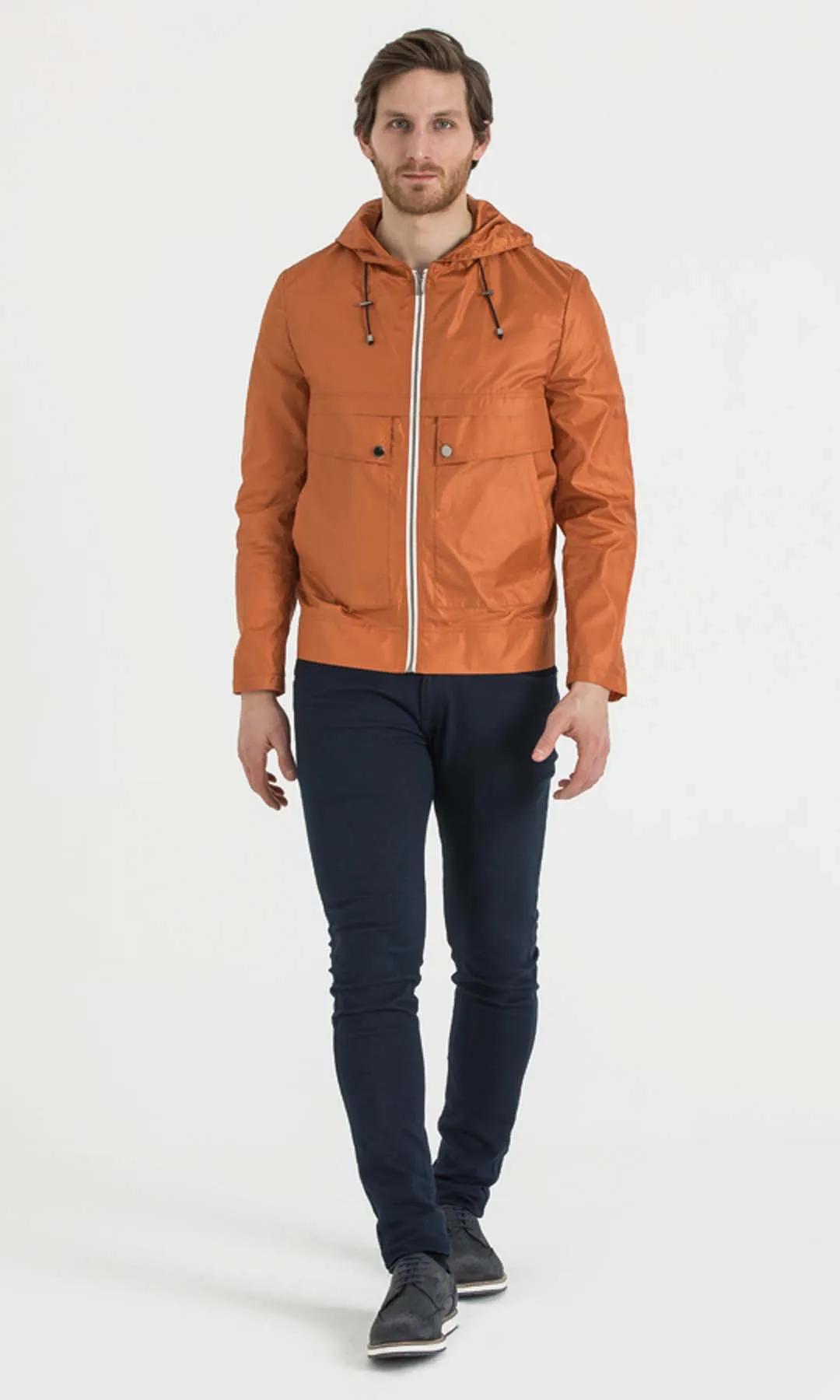 Slim Fit Seasonal Hooded Indigo Coat, Orange