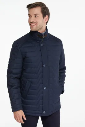 Slim Fit Toledo Stand Collar Navy Coat, Navy