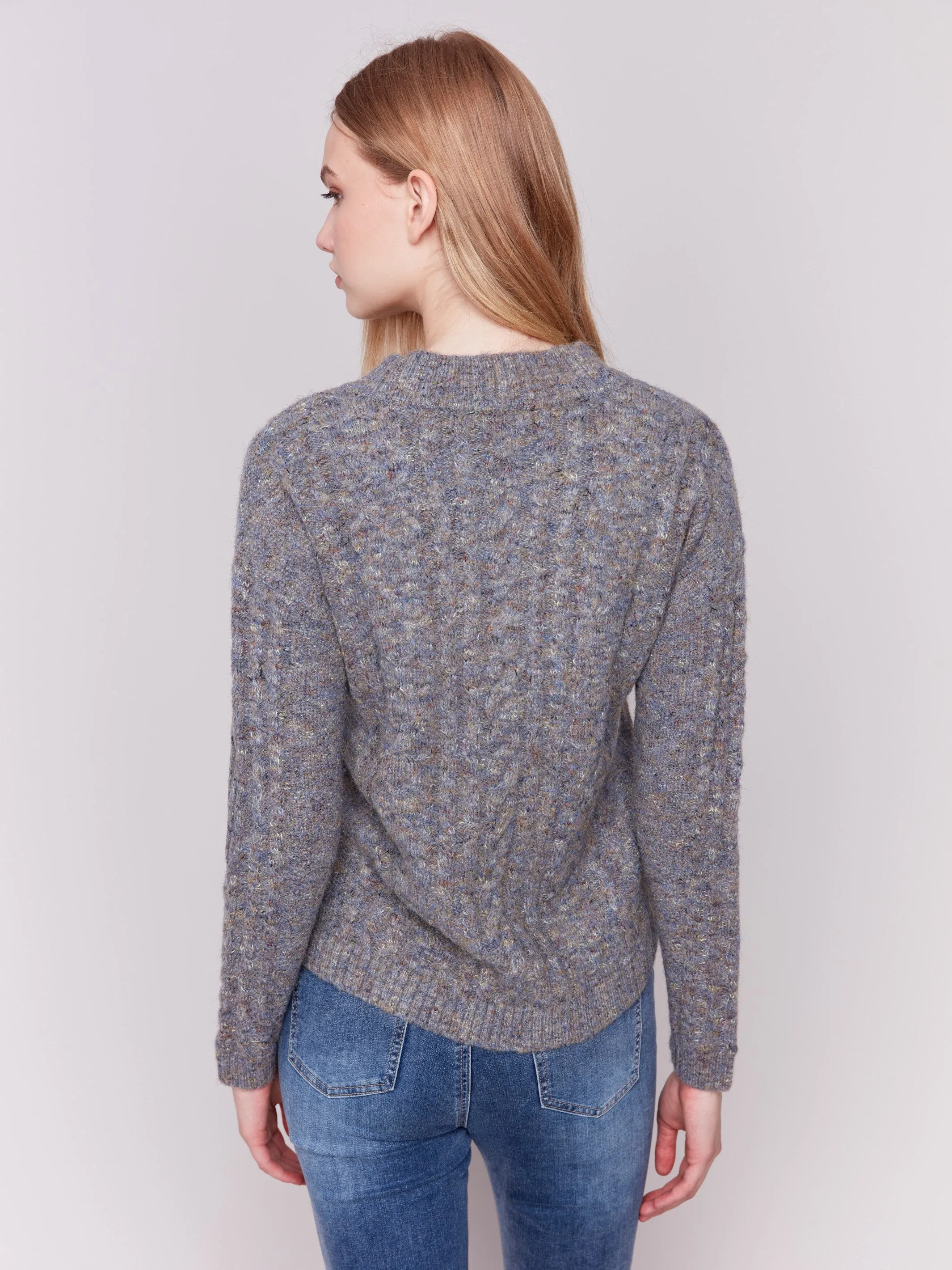 Speckled Yarn Cable Knit Sweater - Charcoal