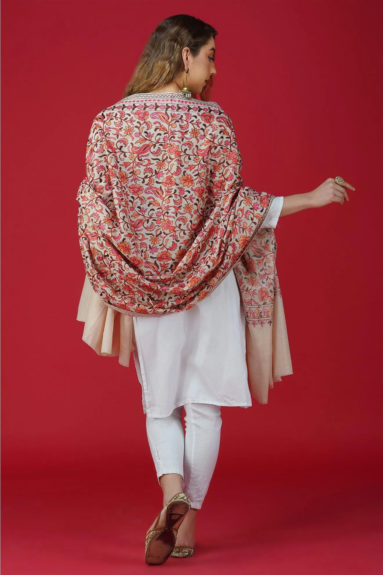 Stunning and Vibrant Embroidered Pure Woolen Shawl ST-16