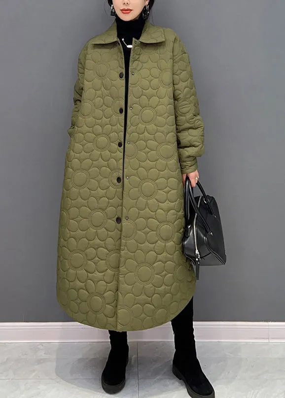 Stylish Green Peter Pan Collar Warm Fleece Thick Button Long Parka Winter