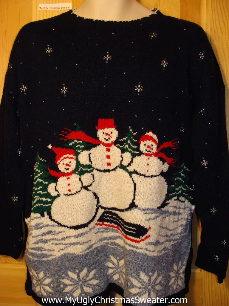 Tacky Ugly Christmas Sweater 2sided 80s Acrylic Gem with a Snowman Family  (f315)