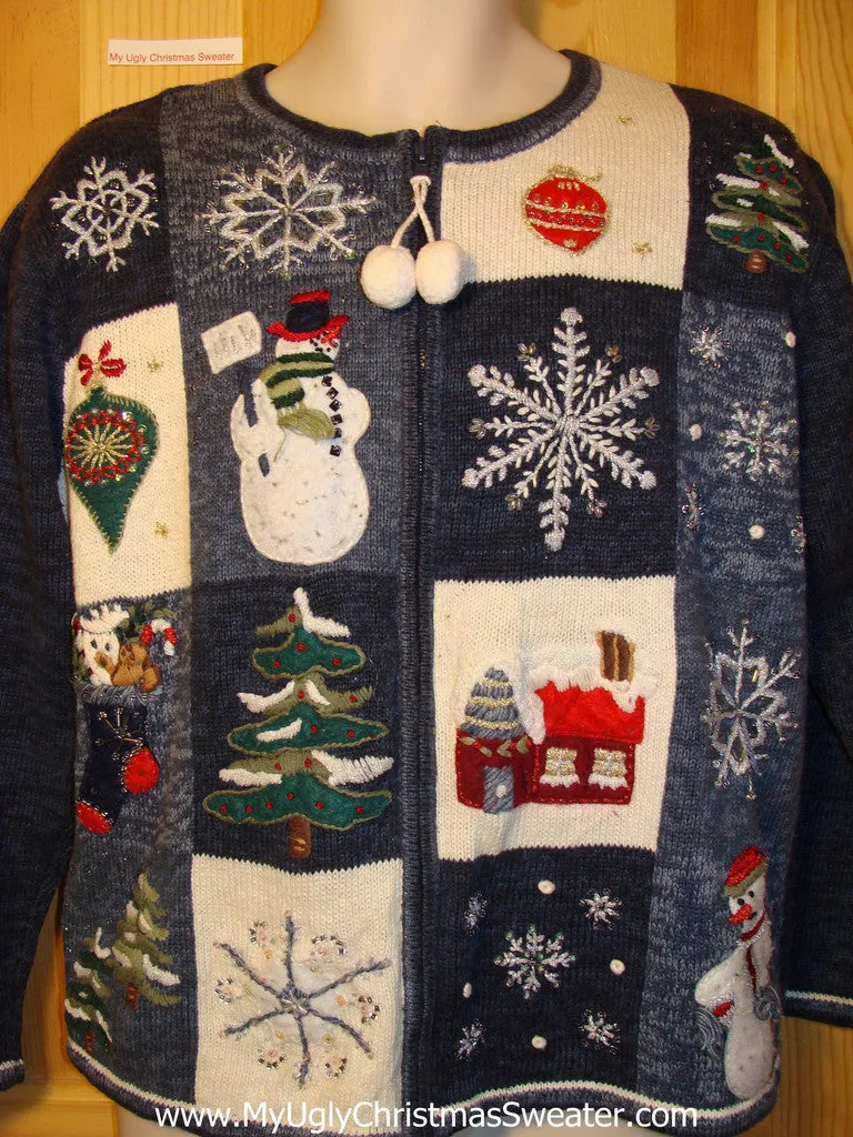 Tacky Ugly Christmas Sweater with Pom Pom Zipper Pulls (f248)