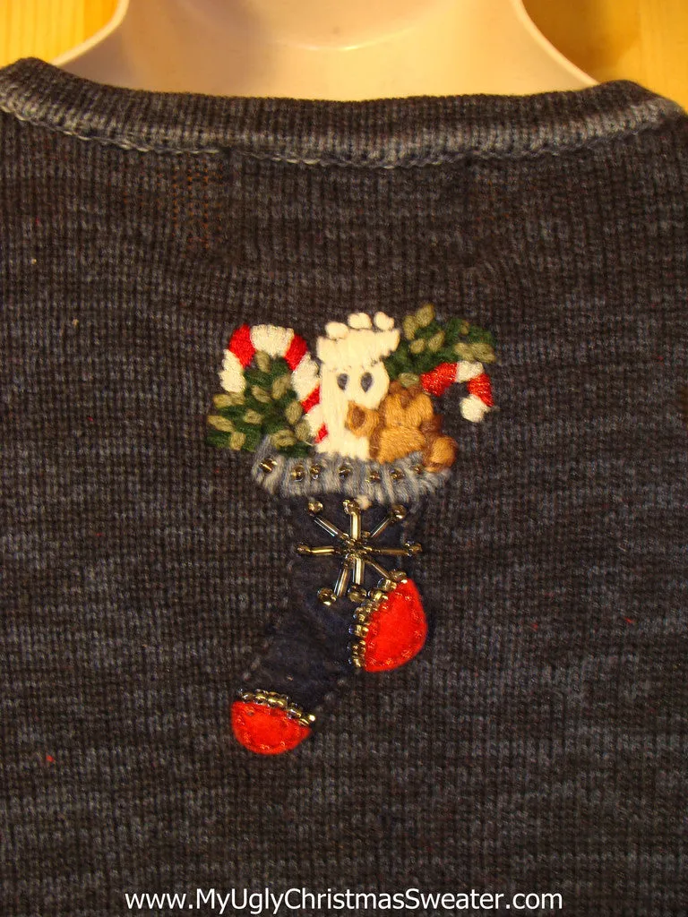 Tacky Ugly Christmas Sweater with Pom Pom Zipper Pulls (f248)