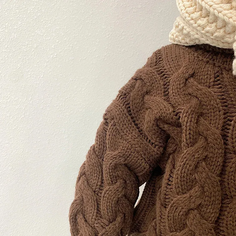 Thick Solid Cable Knit Turtleneck Sweater