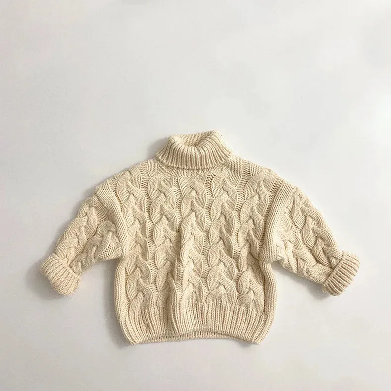 Thick Solid Cable Knit Turtleneck Sweater