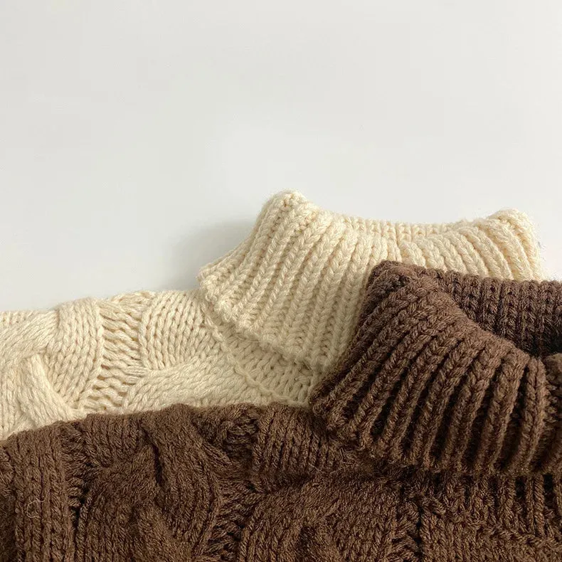 Thick Solid Cable Knit Turtleneck Sweater